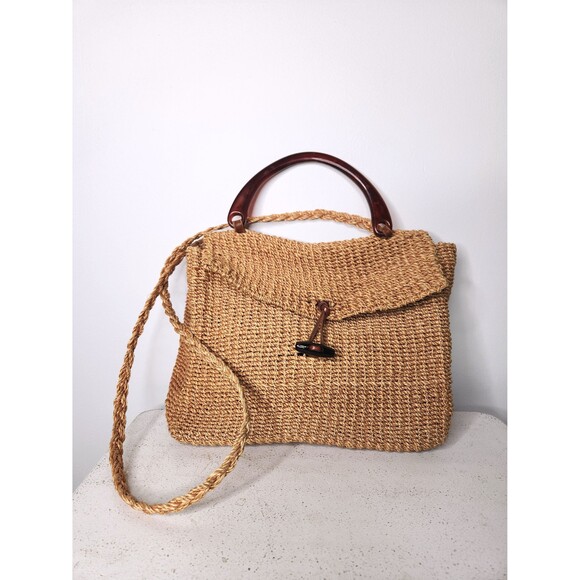 Vintage Straw Sisal Jute Bag - BIG Market Bag Top Handle or Shoulder/ Crossbody - Picture 3 of 10